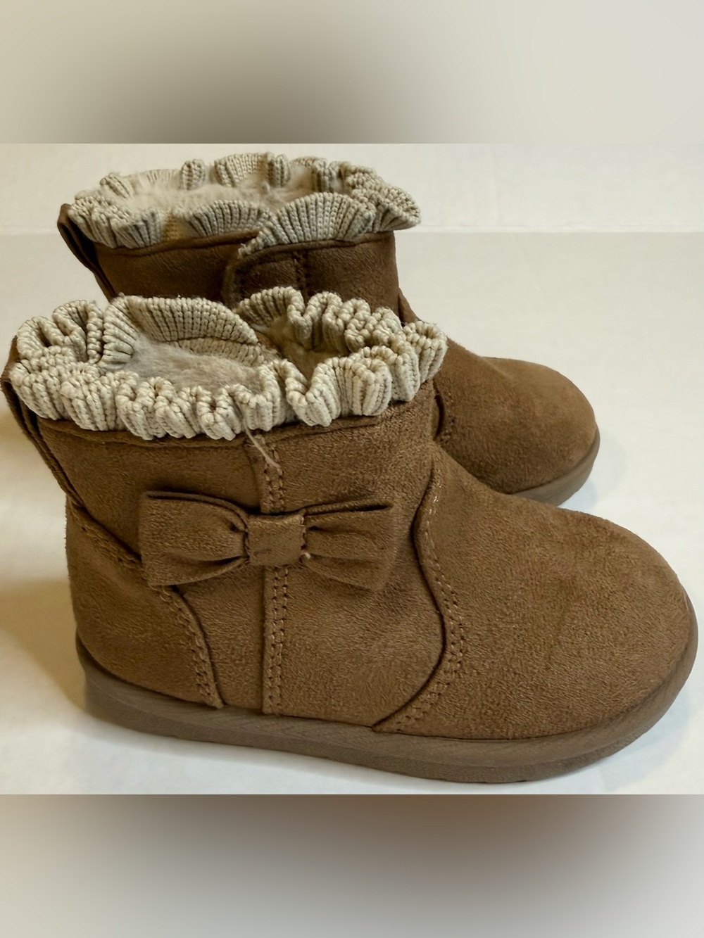 Toddler Brown Faux Leather Boots w/ Fur Lining Bow Detail Size 5